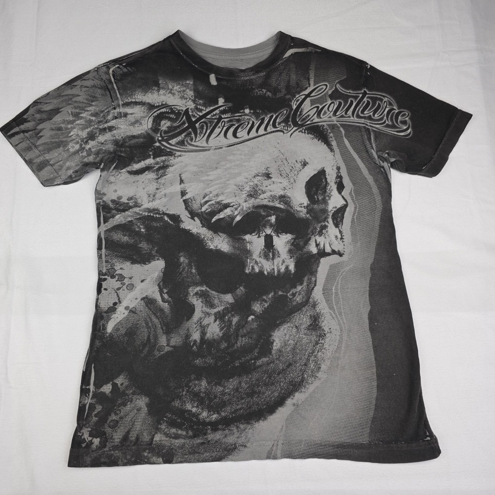 Xtreme Couture T-Shirt Men's Medium Gray Skull Y2K MMA Vintage Affliction VTG